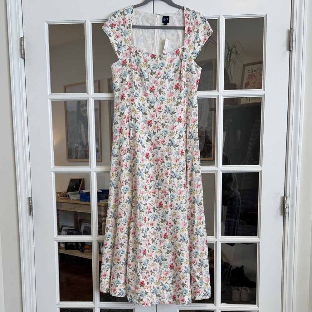 GAP Floral Midi Dress with Cap Sleeves